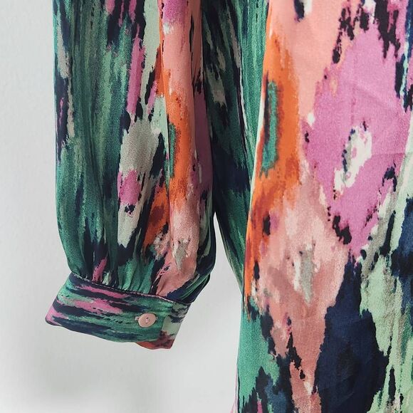 Colorful Abstract Print Boho Blouse with V-Neck and Full Sleeves Size Large - Picture 5 of 9